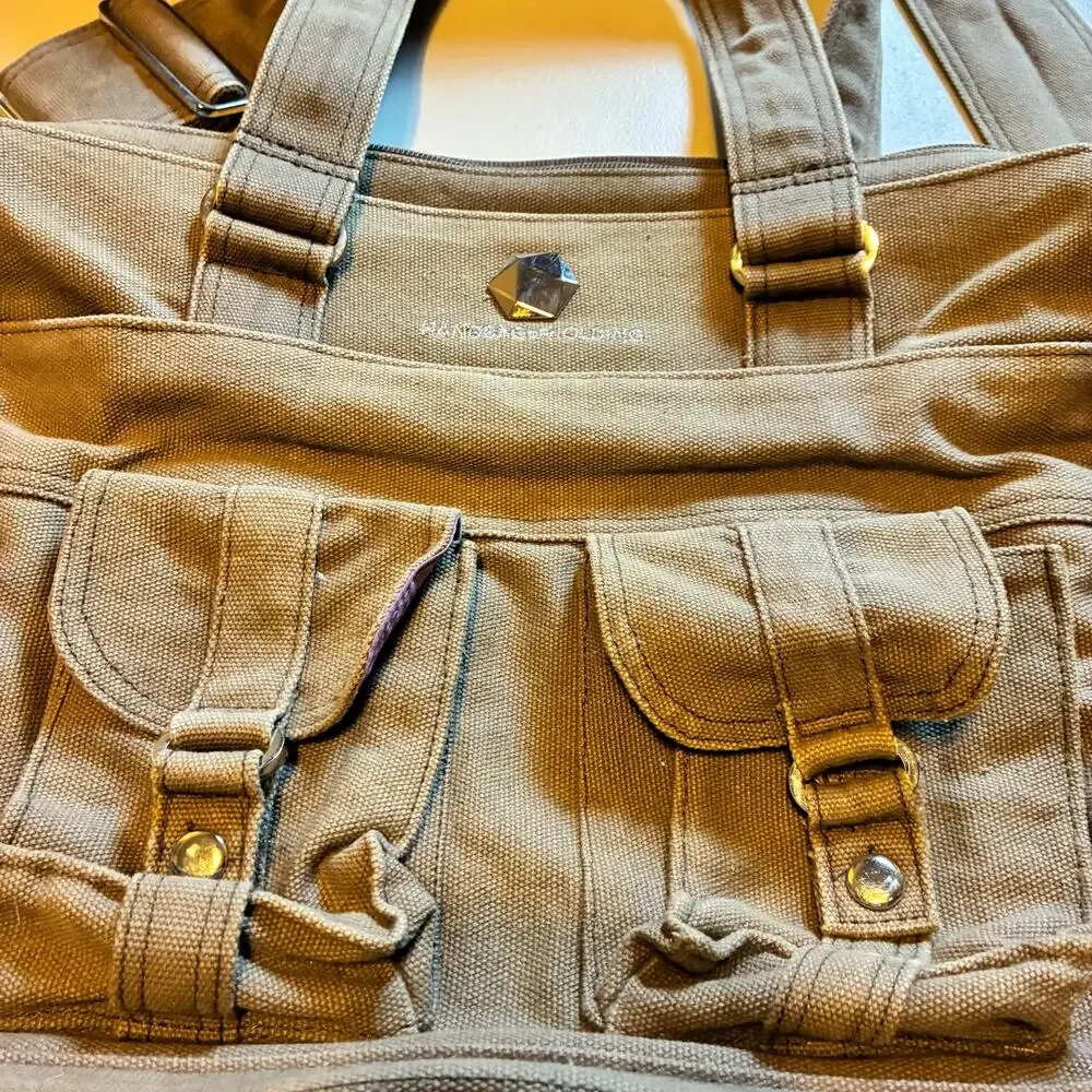 Rare ThinkGeek Handbag of Holding Canvas Messenger Laptop Tote Bag Brown Pink